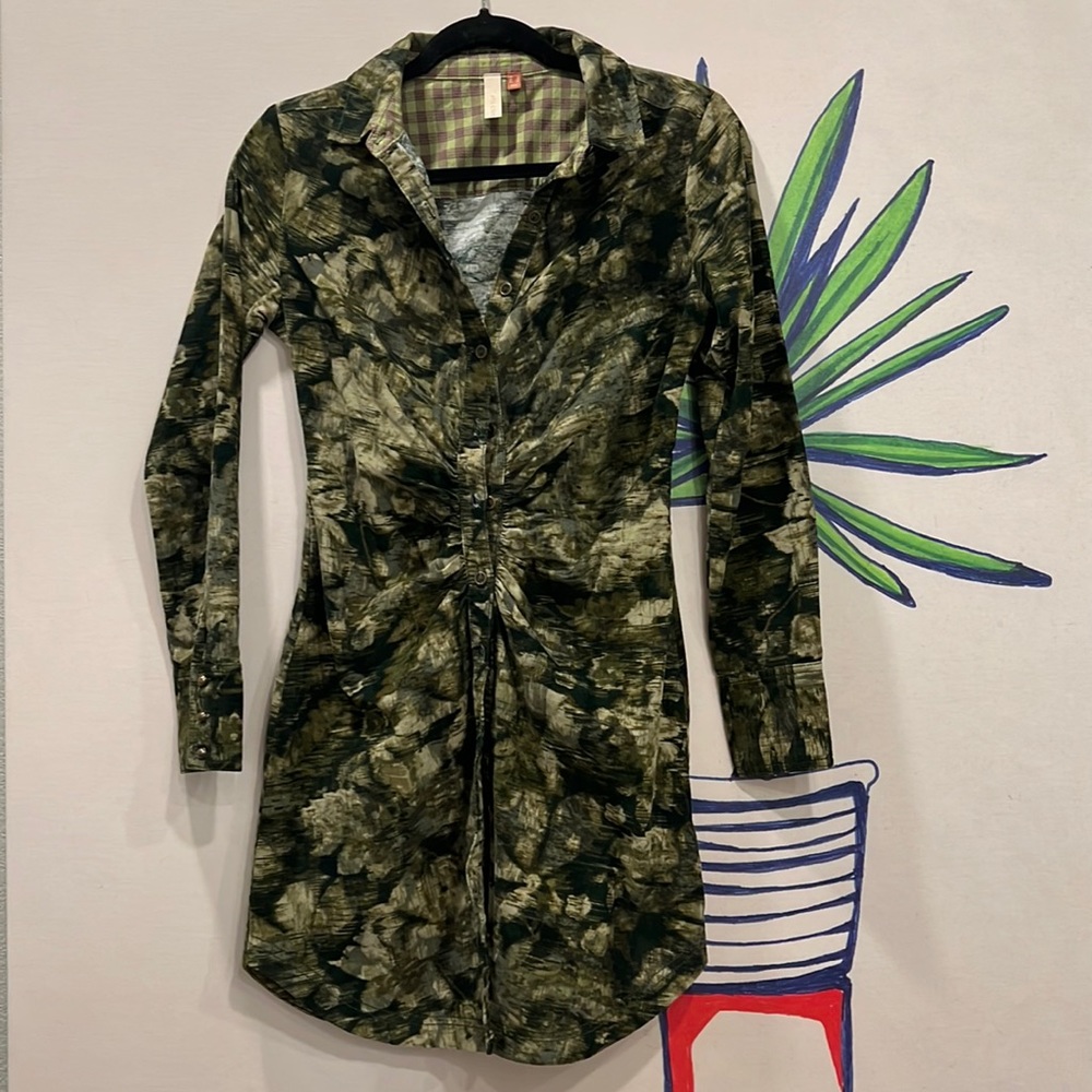 Pilcro Button Up Corduroy Dress w Gathered Waist and Collar